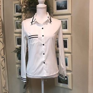 White and Navy Blouse